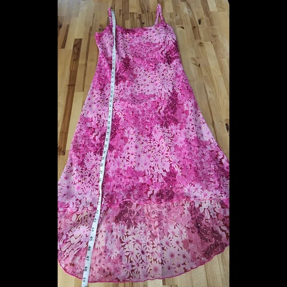 Y2K Dress Pink Floral Chiffon Size 12 believe... Lined Romantic Fairy Whimsical - Picture 7 of 14